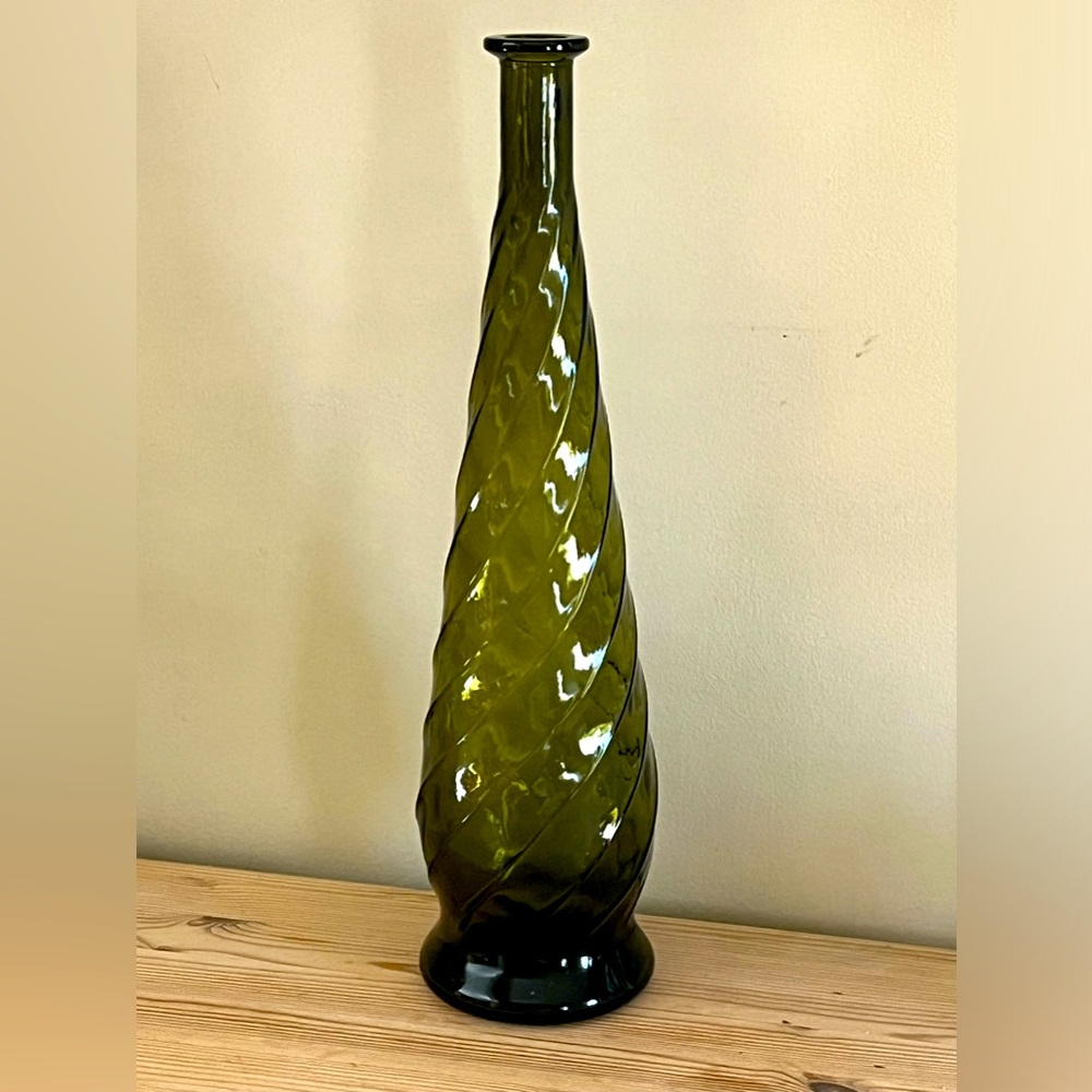 Rare Vintage Empoli Genie Bottle Swirl Decanter, Green, 18.5”H